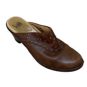 Sofft Mules Women 8 Brown Studded Leather Western Slip‎ On Casual Boho Outdoor
